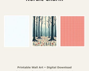 Scandinavian Folk Pattern Wall Art Bundle - 6 Digital Downloads