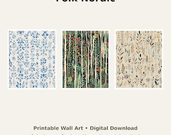 Scandinavian Folk Pattern Wall Art Bundle - 6 Digital Prints