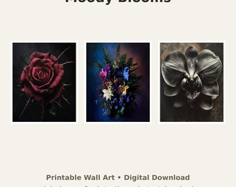 Dark Moody Floral Wall Art Bundle - 6 Digital Prints