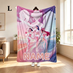 Personalized K-Pop Girls Blanket Custom Name Cartoon Flannel Throw, Kids Soft Warm Bed Sofa Blanket, Daughter Birthday Gift