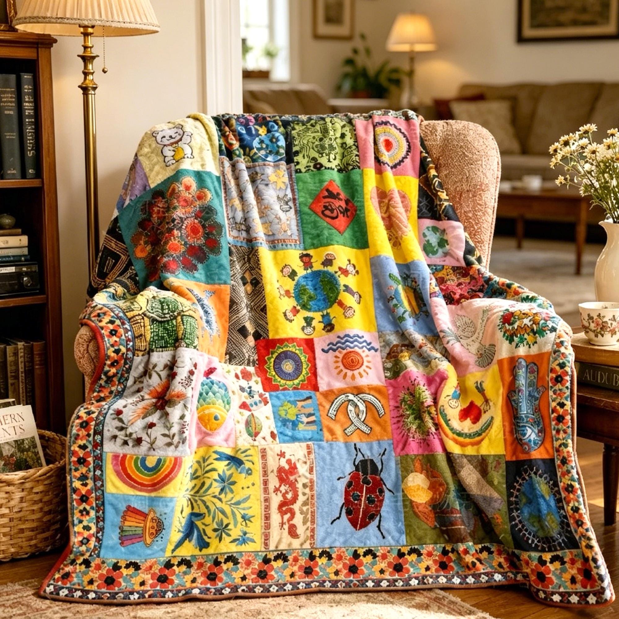 Project Ha1l Mary Quilt Blanket, Cosmic Unity Patchwork Blanket