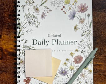 Undated Daily Planner | Botanical Wire-O Bound, 8.5" x 11" Productivity Journal