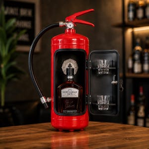 Mobile bar a forma di estintore, portabottiglie originale, decorazione per la "tana dell'uomo", regalo per gli amanti del whisky.