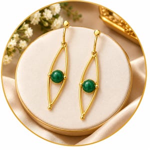 Artificial Green Bead Gold-Tone Dangle Earrings – Elegant Fashion Jewelry
