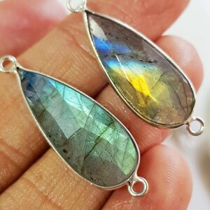 Natural Labradorite Bezel connector , 3 Piece Tear Drops Labradorite Single & Double Looped charms , SIZE - 12X24 MM to 12X25 MM approx.