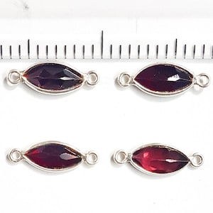 4 Pcs. 100% Natural Garnet 925 Sterling Silver Connector Bezel Faceted Marquise Shaped Double Loop charms Size 3x14 mm Size Approx.