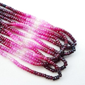 Rubis naturel de haute qualité, couleur ombrée | Perles rondelles facettées en rubis AAA | Diamètre des perles : environ 3,5 à 4 mm | Collier de perles de rubis