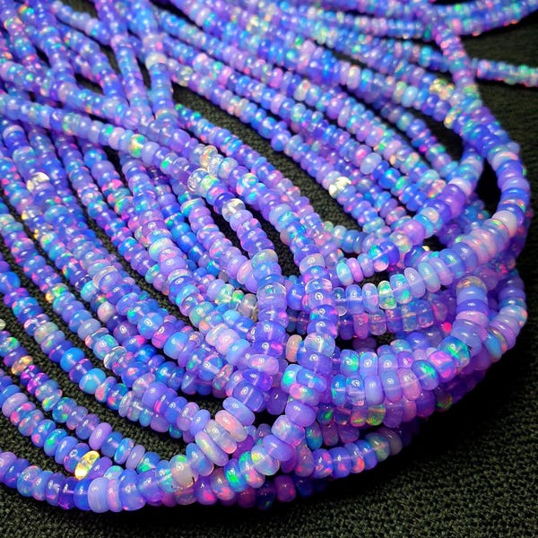 AAA+ Natural Lavender Opal Smooth Rondelle Beads , Loose Opal Beads , Multi Fire opal , 3 MM To 4 MM Size , Welo fire Flashy opal Beads