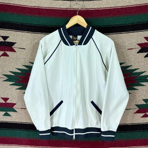 Vintage 80s Prova White & Blue Track Jacket - Men's Medium - Full Zip - Striped