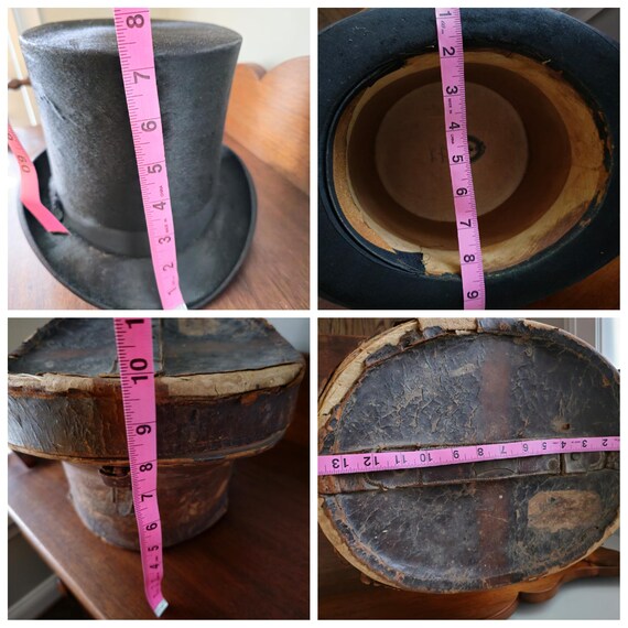 Antique Holt Renfrew Quebec Top Hat with Leather Hat Box View 4