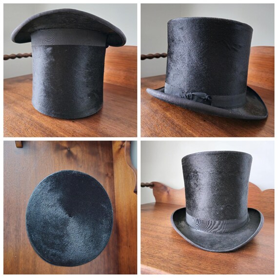 Antique Holt Renfrew Quebec Top Hat with Leather Hat Box View 2