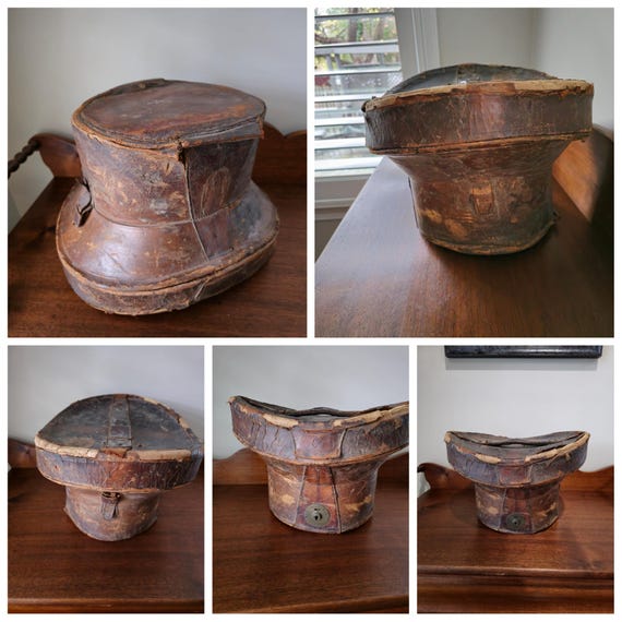 Antique Holt Renfrew Quebec Top Hat with Leather Hat Box View 6
