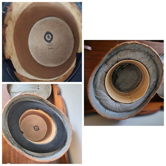 Antique Holt Renfrew Quebec Top Hat with Leather Hat Box View 3