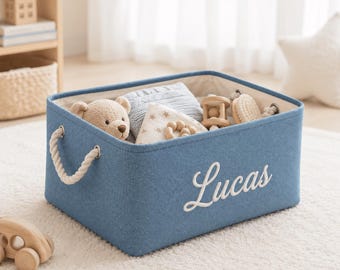 Cesta de almacenamiento de juguetes personalizada con nombre bordado, contenedor de decoración para la habitación del bebé, regalo para recién nacidos