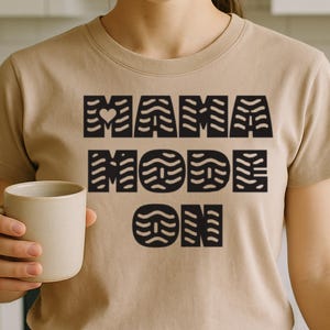 Mama Mode On SVG, Striped Lettering Cut Files with Heart for Shirts, Plotter, PNG DXF