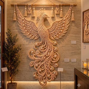 Monochrome Phoenix Crochet Wall Hanging Pattern, Textured Boho Fiber Art (PDF)