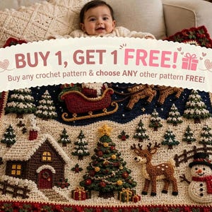Christmas Crochet Blanket Pattern PDF, Santa Sleigh Reindeer Afghan, Winter Scene Throw (Digital Download)