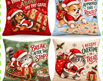 Kerstkussenhoes met kattenprint, vrolijk spinnend kerstkussen, schattige linnen decoratie voor kattenliefhebbers