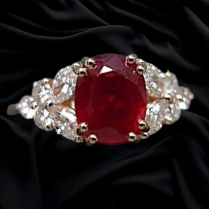 Ruby and Diamond Gemstone Cluster Engagement Ring in 14K White Gold Moissanite Lab Marquise Diamond Anniversary Aesthetic Ring Gift For Wife