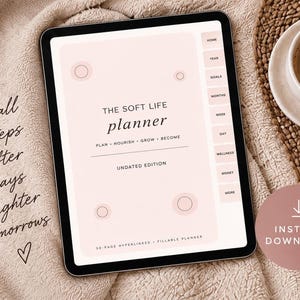 Soft Life Planner, 50-Page Undated Hyperlinked Fillable PDF