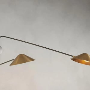 Mid Century Modern Brass Wall Sconce | 2 Light Stilnovo Style Wall Lamp | Adjustable Brass Swing Arm Light | Italian Modern Lighting
