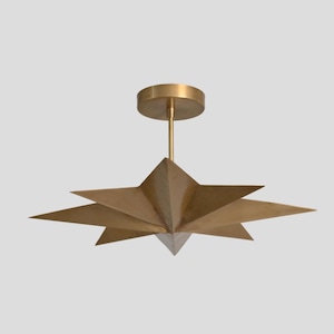 Modern Starburst Ceiling Light, Brass Sputnik Chandelier, Mid Century Stilnovo Ceiling Fixture, 8 Light Brass Star Pendant Lamp