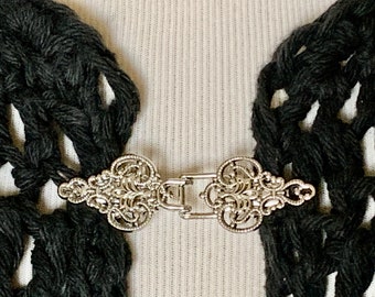 The mattie  silver tone filigree sweater clip clasp