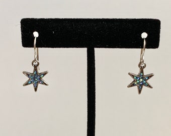 The mattie petite opalescent blue and silver tone  star ear wire drop earrings