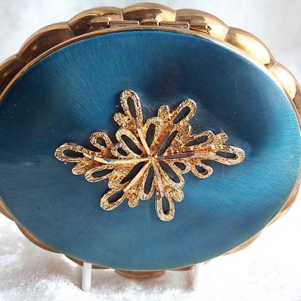 RESERVED  1970s KIGU Musical Vintage Concerto Powder Compact with Blue Enamel Front