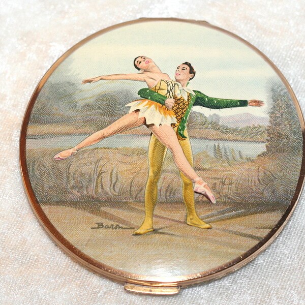 RESERVED   Stratton Vintage Powder Compact Ballet Scene Signed by Baron FReE SHIPPING WORLDWIDE