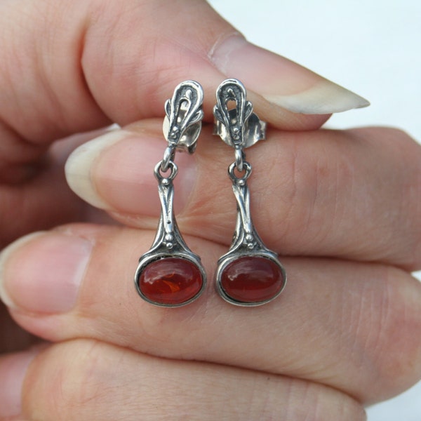 FREE SHIPPING Pretty Edwardian Style Vintage Amber Sterling Silver Earrings