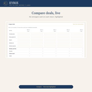 Aplicación para analizar transacciones inmobiliarias / Calculadora BRRRR para inversión en alquileres / Tasa de capitalización de flujo de caja, ROI, DSCR / No se necesita Excel / Panel de control del navegador imagen 10