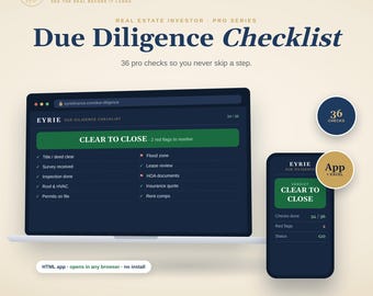 Real Estate Due Diligence Checklist Spreadsheet & App | Rental, BRRRR, Flip Property Buyer Checklist | PDF, Excel, Google Sheets