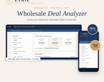 Wholesale Real Estate Calculator | 70% Rule MAO Deal Analyzer with ARV plus Assignment Fee | Interactive App + Excel Google  Spreadsheet
