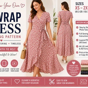 Wrap Dress Sewing Pattern PDF | Women's Dress Pattern | XS-2XL | Easy Sewing Pattern | A4 A0 US Letter | Instant Download