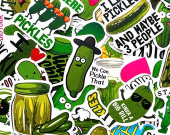 50 pegatinas divertidas de pepinillos, pegatinas de pepinillos eneldo, pegatinas de pepinillos bonitas, pegatinas verdes de comida, pegatinas impermeables para adolescentes y adultos.