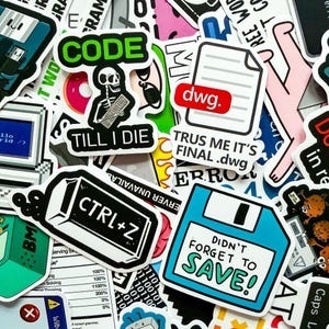 50 Random Programmer Stickers, Coding, Computer Geek Tech Humor Stickers, Waterproof for Students Adults