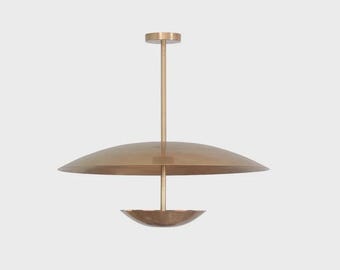 Lámpara colgante moderna de latón con iluminación indirecta, luminaria de techo de 3 luces, araña de mediados de siglo, iluminación hecha a mano.