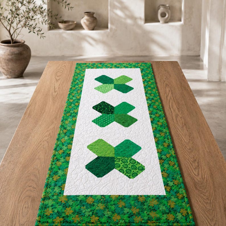 Lucky Clover Patchwork Table Runner Quilt Pattern PDF | Irish Shamrock Table Runner Sewing Pattern | St Patrick's Day Quilted Table Runner image 3