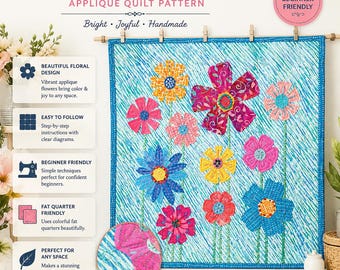 Wildflower Garden Applique Quilt Pattern PDF | Floral Quilt Pattern | Flower Wall Hanging Quilt | Beginner Applique Quilt Pattern