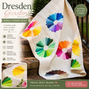 Dresden Plate Quilt Pattern PDF | Dresden Garden Quilt Pattern | Flower Quilt Pattern | Beginner Patchwork Quilt | Instant Digital Download