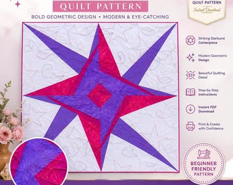Luminous Star Quilt Pattern PDF | Modern Geometric Star Quilt Pattern | Beginner Quilt Pattern | Instant Digital Download | Patchwork Quilt