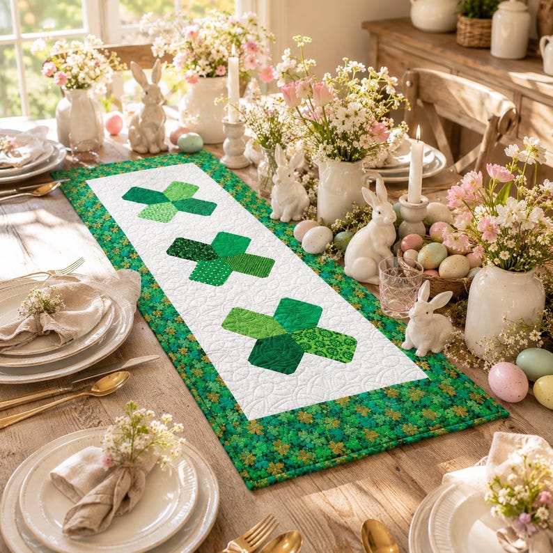 Lucky Clover Patchwork Table Runner Quilt Pattern PDF | Irish Shamrock Table Runner Sewing Pattern | St Patrick's Day Quilted Table Runner image 4