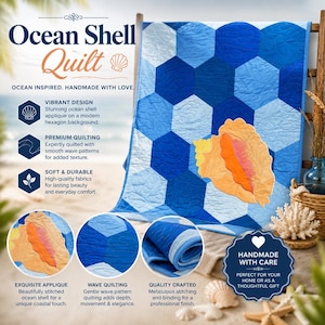 Ocean Shell Quilt Pattern PDF | Coastal Quilt Pattern | Beach Quilt Pattern | Seashell Patchwork Quilt | Nautical Quilt PDF
