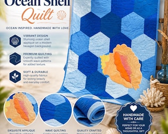 PDF-Quiltmuster mit Meeresmuscheln | Küsten-Quiltmuster | Strand-Quiltmuster | Patchwork-Quilt mit Muscheln | Quiltmuster im maritimen Stil (PDF)