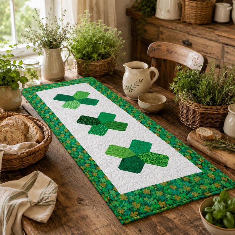 Lucky Clover Patchwork Table Runner Quilt Pattern PDF | Irish Shamrock Table Runner Sewing Pattern | St Patrick's Day Quilted Table Runner image 6