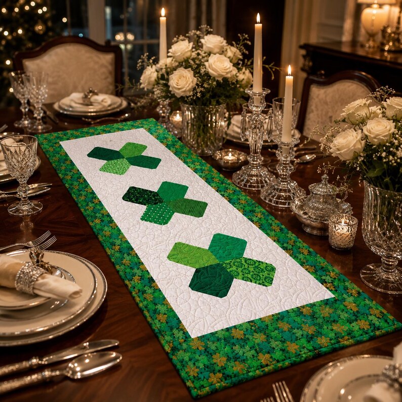 Lucky Clover Patchwork Table Runner Quilt Pattern PDF | Irish Shamrock Table Runner Sewing Pattern | St Patrick's Day Quilted Table Runner image 5