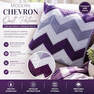 Modern Chevron Quilt Pattern PDF | Zig Zag Quilt Pattern | Beginner Quilt Pattern | Patchwork Quilt Tutorial | Instant Digital Download