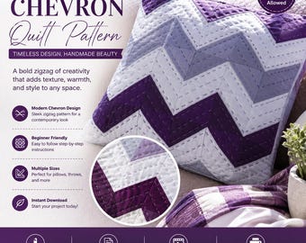 Modernes Chevron-Quiltmuster (PDF) | Zickzack-Quiltmuster | Quiltmuster für Anfänger | Patchwork-Anleitung | Sofortiger digitaler Download
