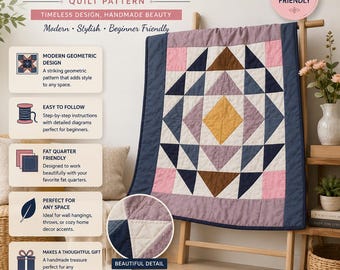 Modernes Harmonie-Quiltmuster (PDF) | Geometrisches Quiltmuster | Quiltmuster für Anfänger | Moderner Patchwork-Quilt | Geeignet für Fat Quarters